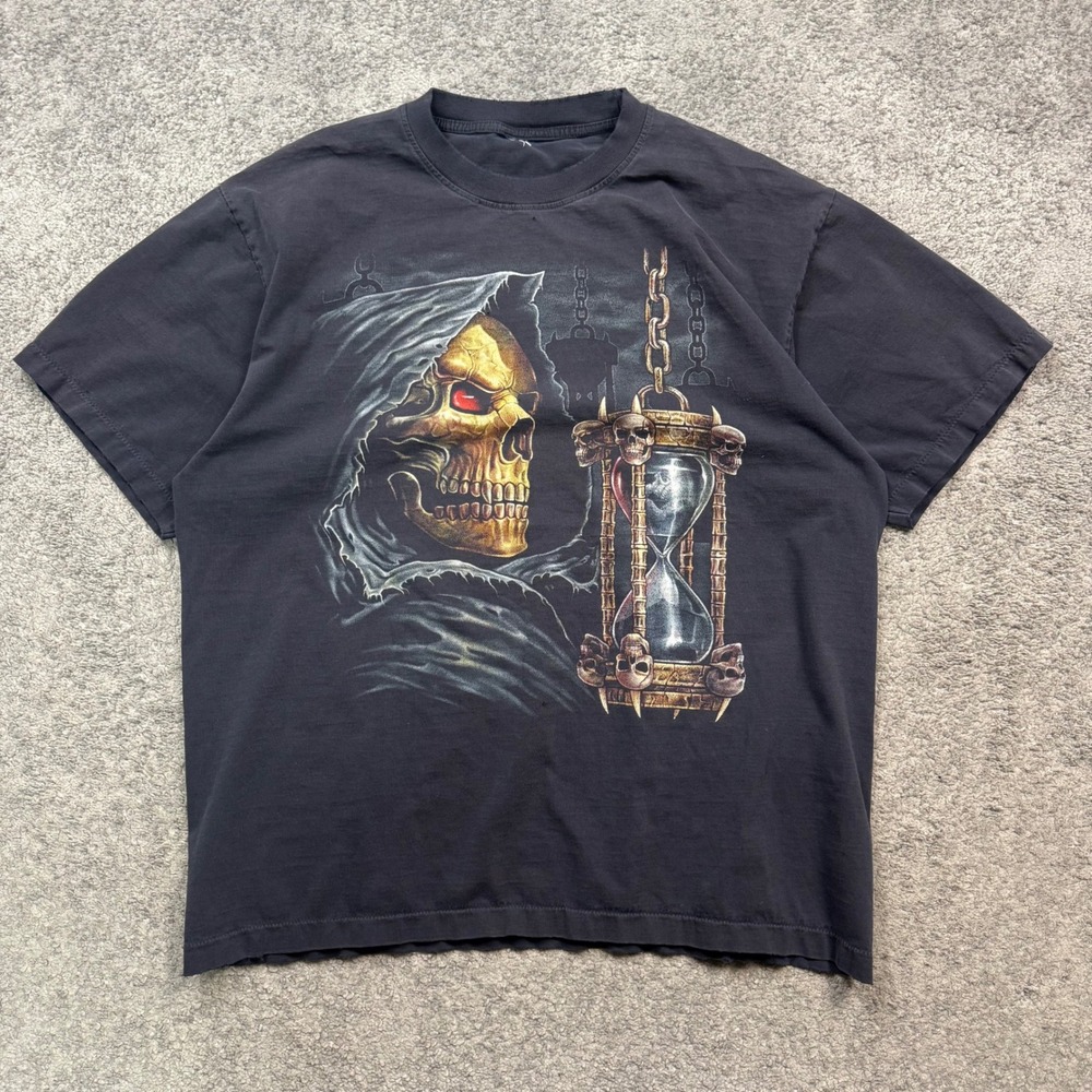 Unbranded Grim Reaper Skull Hourglass Graphic Tee Black XL Biker Gothic